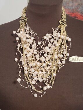 Seed Pearl and Gold Chain Necklace by Bijoux